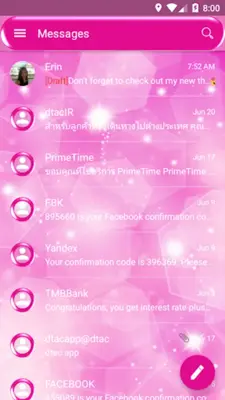 SMS Messages Sparkling Pink 2 android App screenshot 4